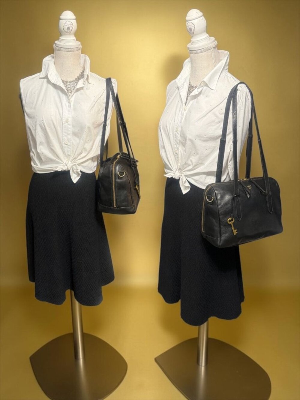 Fossil Sydney Satchel ZB5486 Black Matte Leather Old English Brass 3-way Med Bag